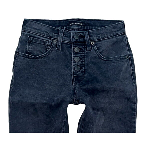 Lucky Brand Ava Mid Rise Crop Mini Boot Button Fly Distressed Jeans Size 2 / 26 - Picture 6 of 8